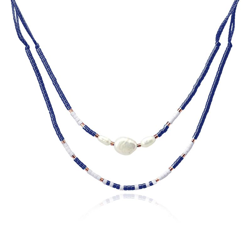 Colgante doble algodón Anartxy perlas y piedras azul