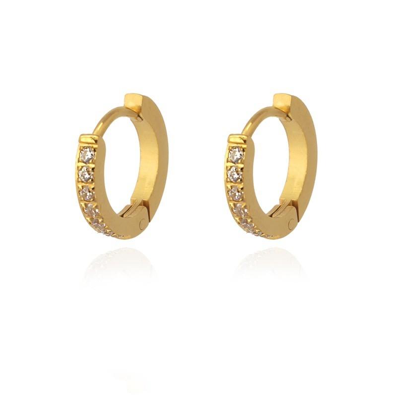 Aros acero Anartxy 13mm con circonitas dorados
