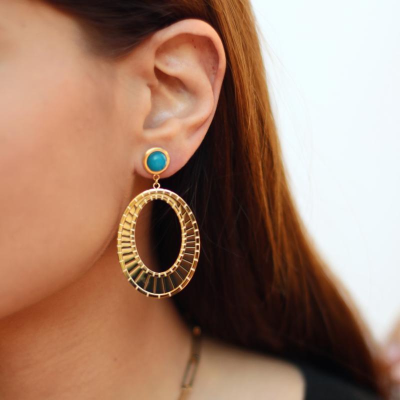 Pendientes acero dorados jade verde - Imagen 2