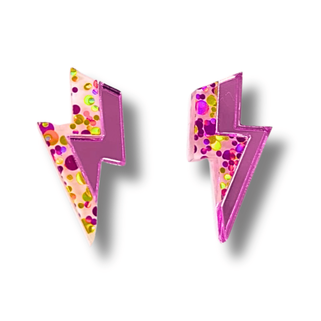 Pendientes rayo púrpura y rosa