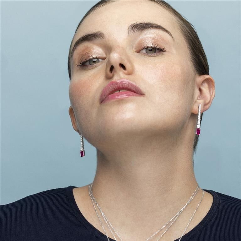 Pendientes largos plata Luxenter Rako circonita rubí - Imagen 2