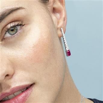 Pendientes largos plata Luxenter Rako circonita rubí - Imagen 3