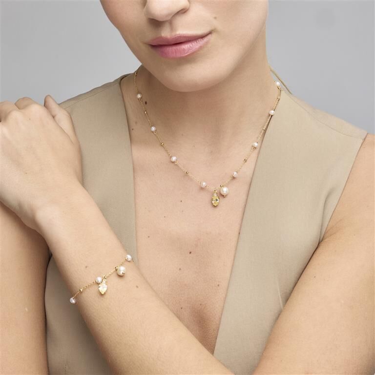 Collar plata Luxenter Lebao perlas y circonita padparacha - Imagen 2
