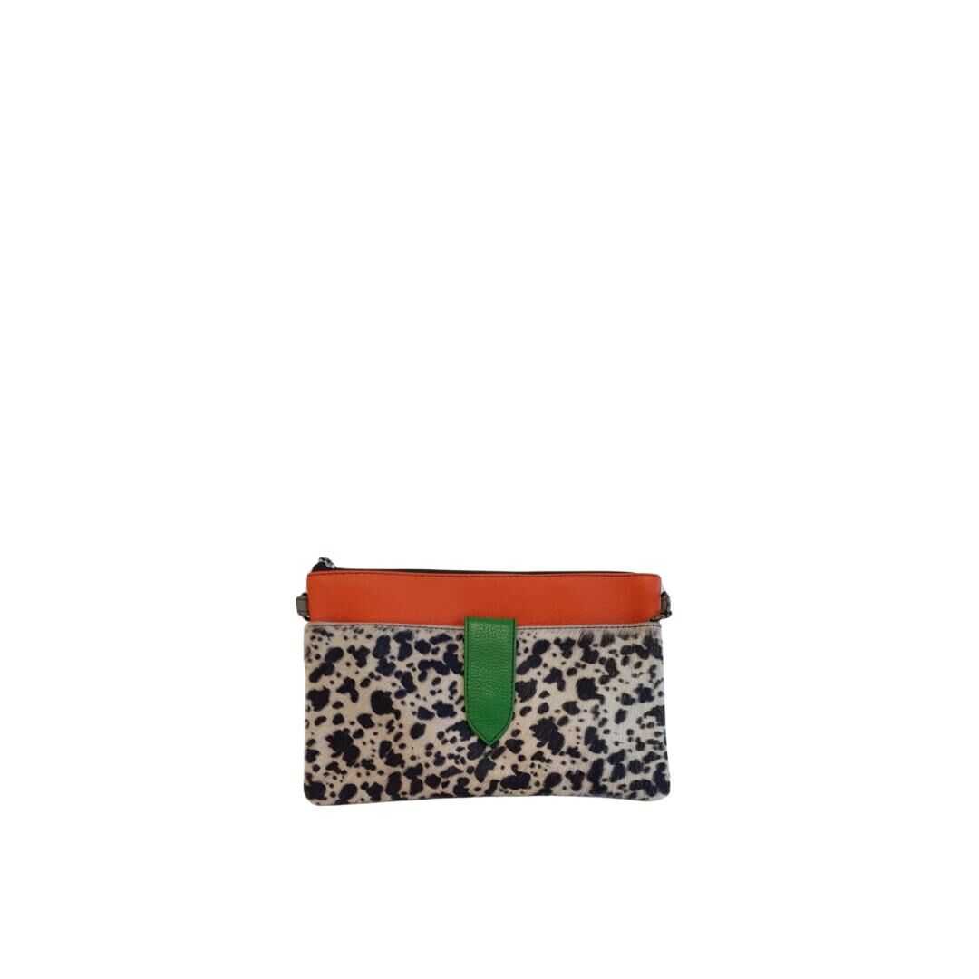 Bolso mano / Bandolera Soruka piel reciclada mod. Nikki print animal naranja