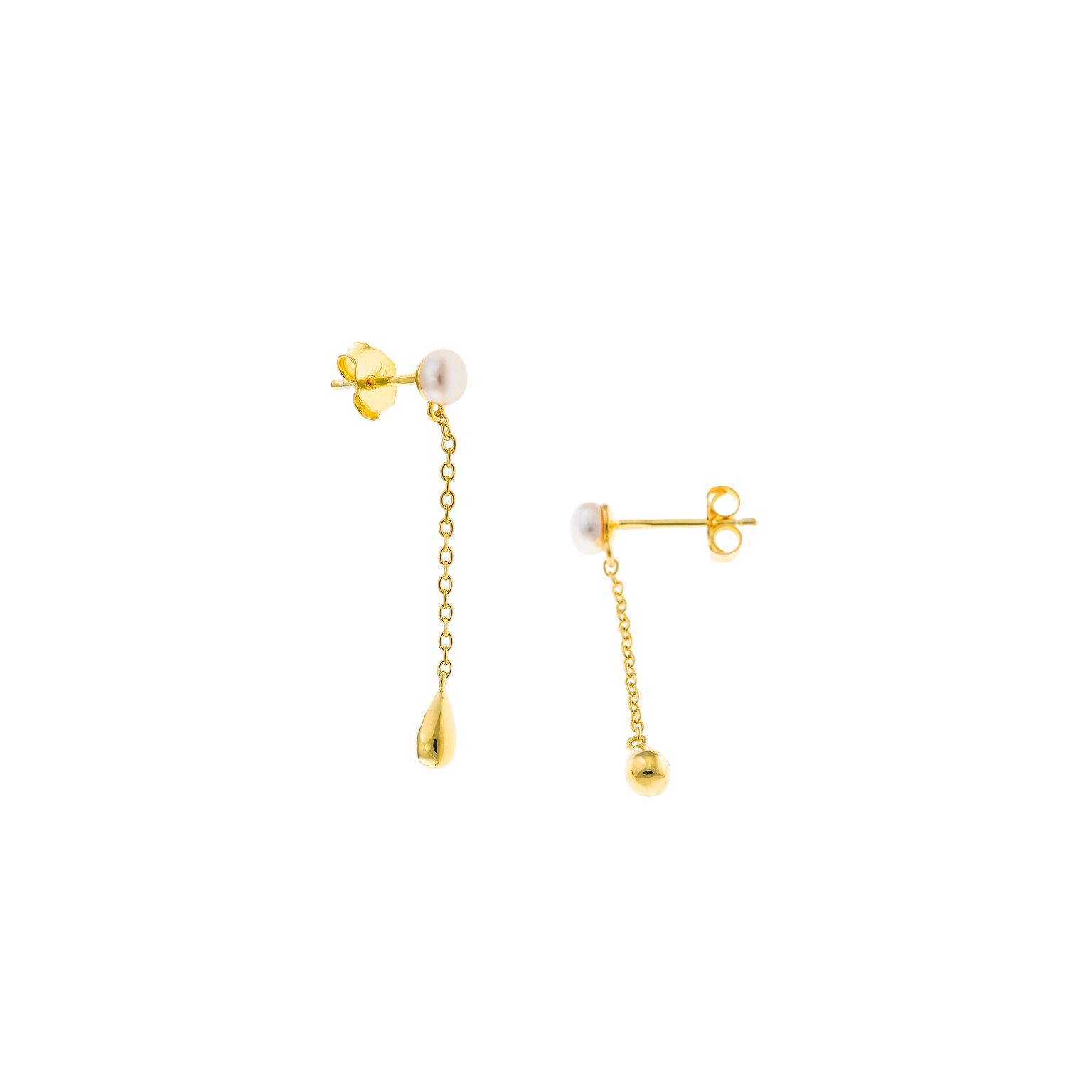 Pendientes plata Salvatore perla con cadena dorados