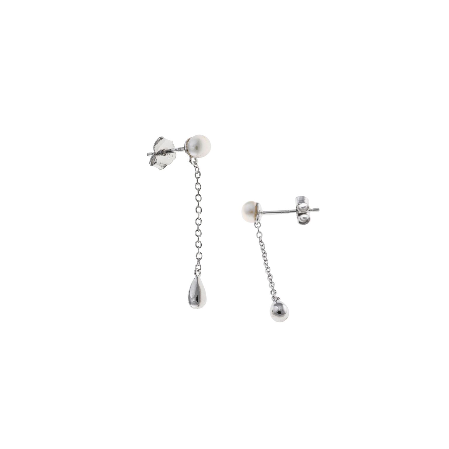 Pendientes plata Salvatore perla con cadena