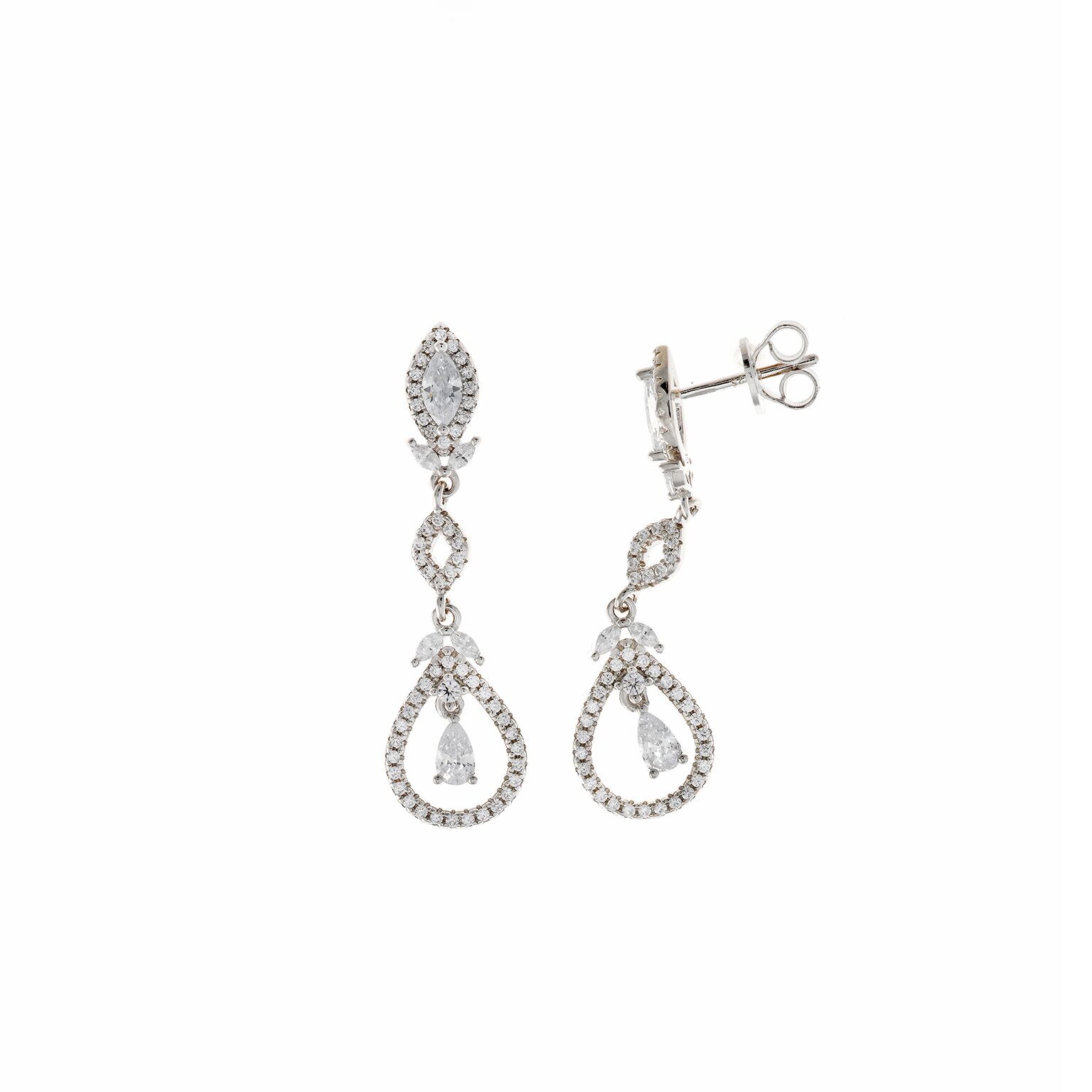 Pendientes plata largos Salvatore circonitas blancas