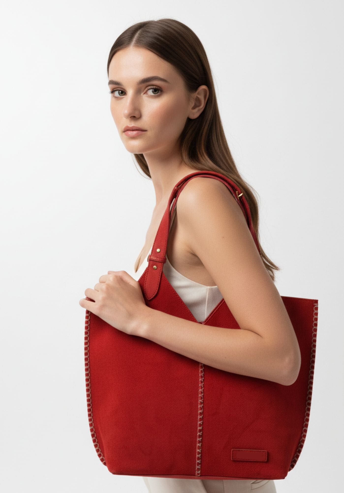 Bolso shopper Noco pespuntes rojo
