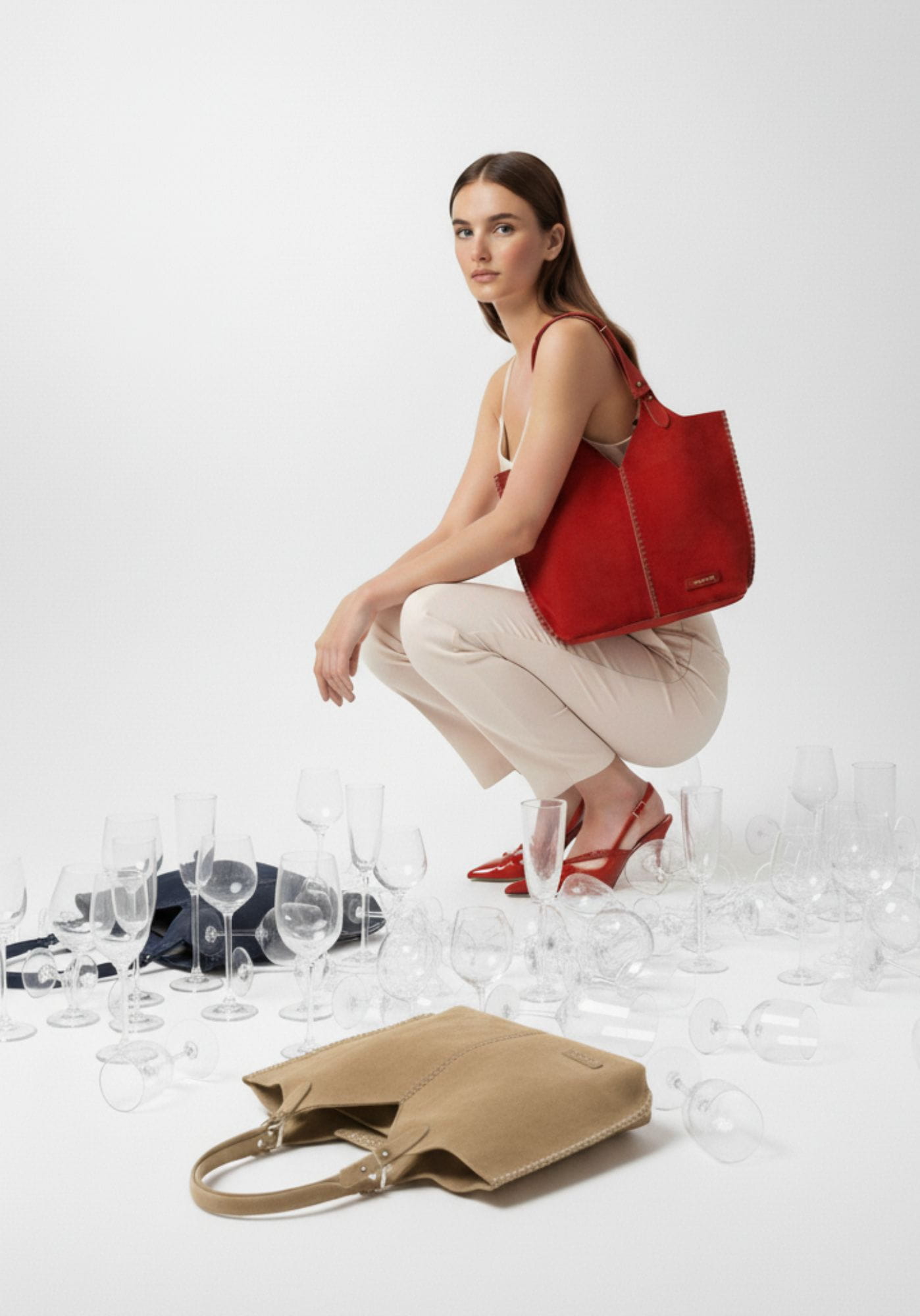 Bolso shopper Noco pespuntes rojo - Imagen 2