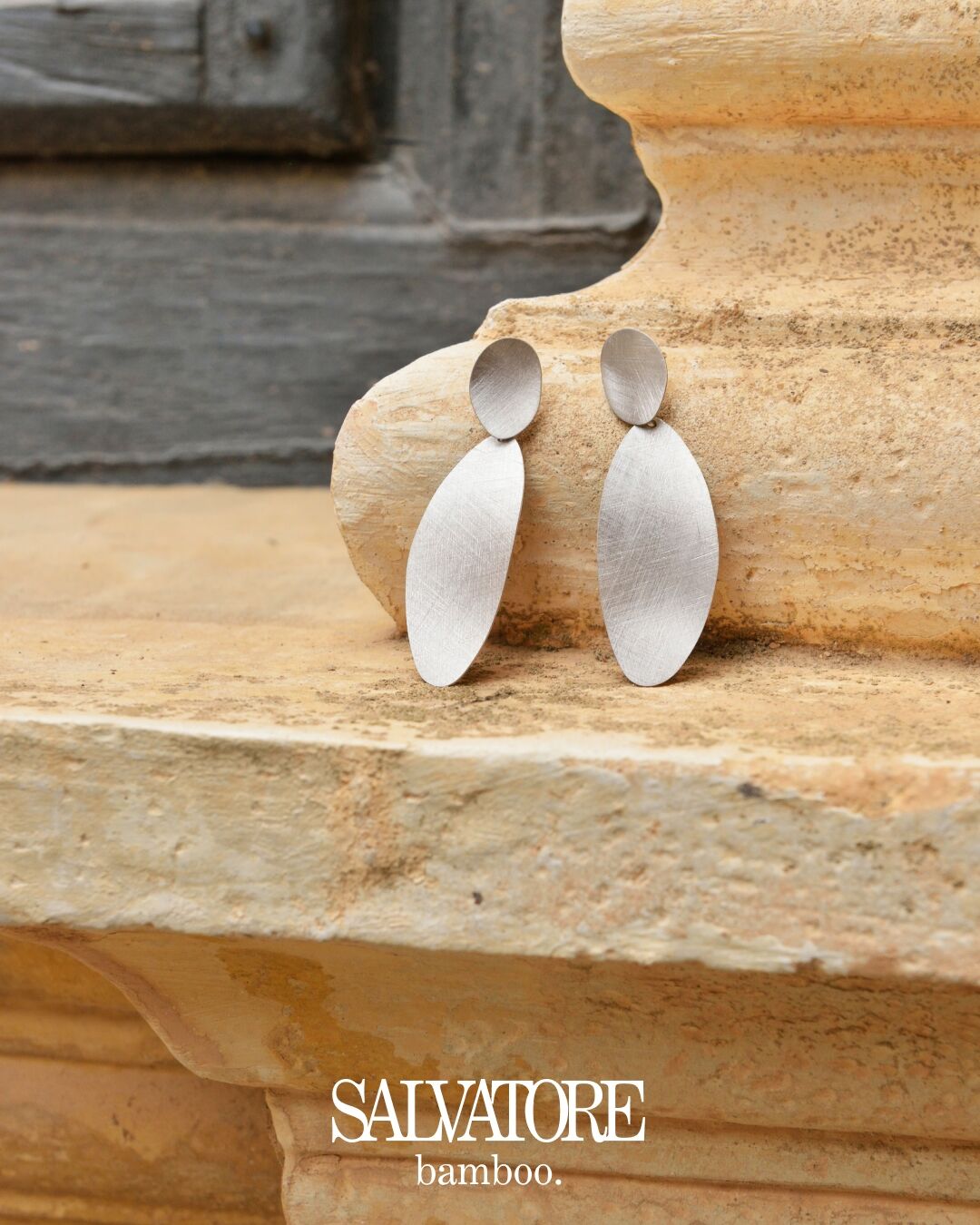 Pendientes plata largos Salvatore ovalados diamantado - Imagen 2